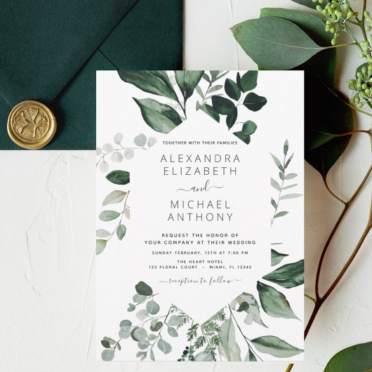 Emerald Green Wedding Eucalyptus Greenery Elegant Ankündigung