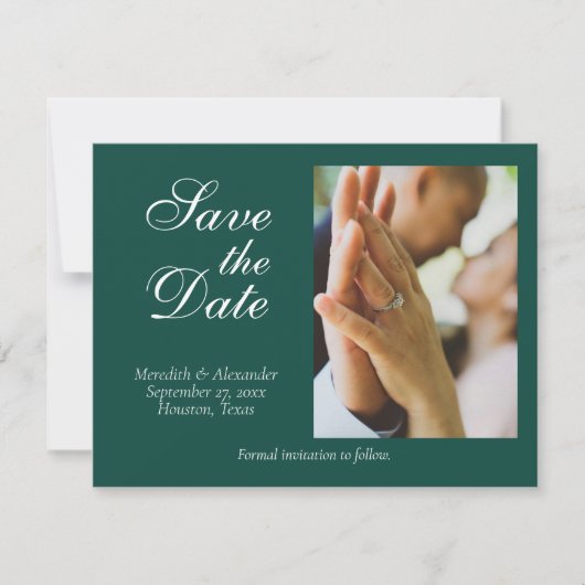 Emerald Green Wedding Foto Save the Date Card (Vorderseite)