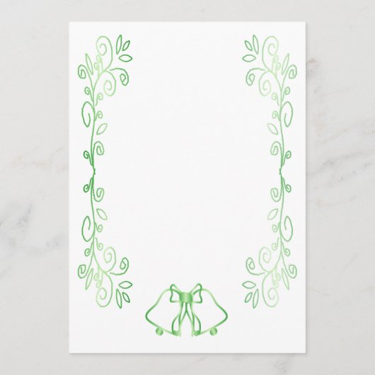 Emerald Green Wedding Menu Card Bells Scrollwork Menükarte (Rückseite)