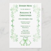 Emerald Green Wedding Menu Card Bells Scrollwork Menükarte (Vorderseite)