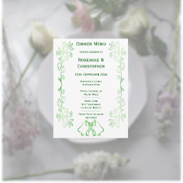 Emerald Green Wedding Menu Card Bells Scrollwork Menükarte
