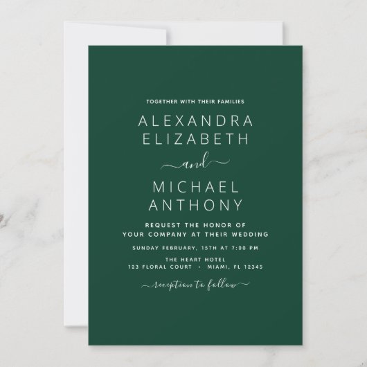 Emerald Green Wedding Modern Typografy Einladung (Vorderseite)