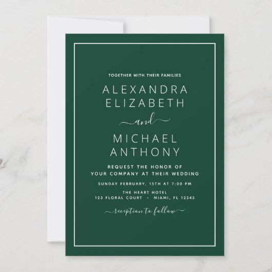Emerald Green Wedding Modern Typografy Einladung (Vorderseite)