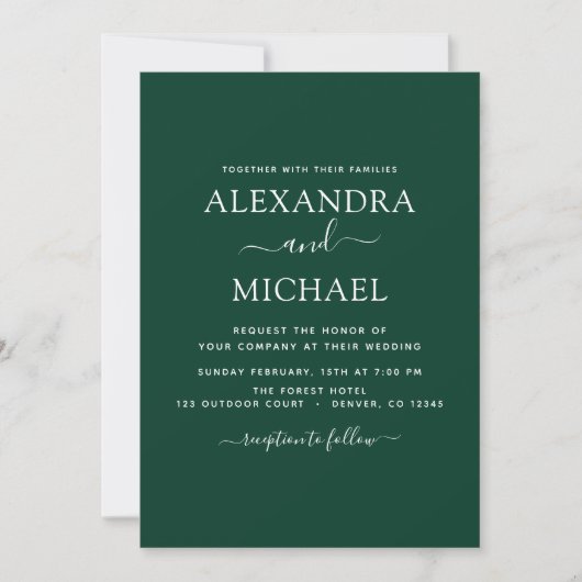 Emerald Green Wedding Modern Typografy Einladung (Vorderseite)