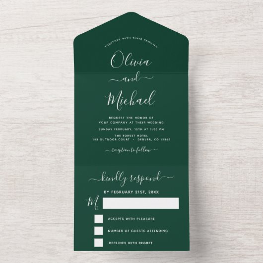 Emerald Green Wedding Modern Typografy UAWG All In One Einladung (Innen Boden)