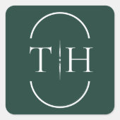 Emerald Green Wedding Monogram in Oval Frame Quadratischer Aufkleber (Vorderseite)
