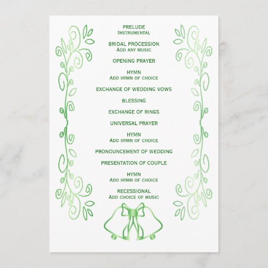 Emerald Green Wedding Program Bells Scrollwork Programm (Rückseite)