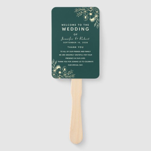 Emerald Green Wedding Program Hand Fan Fächer (Vorderseite)