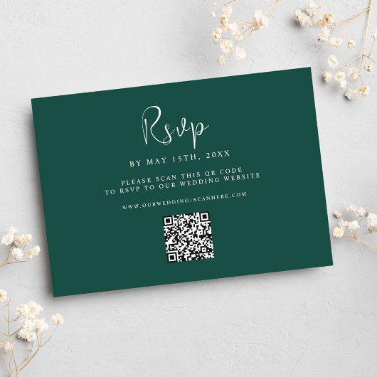 Emerald Green Wedding QR Code RSVP Karte