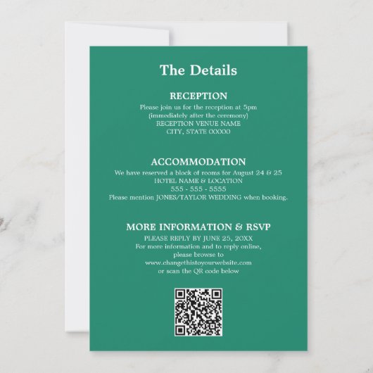 Emerald Green Wedding QR Code UAWG Einladung (Rückseite)