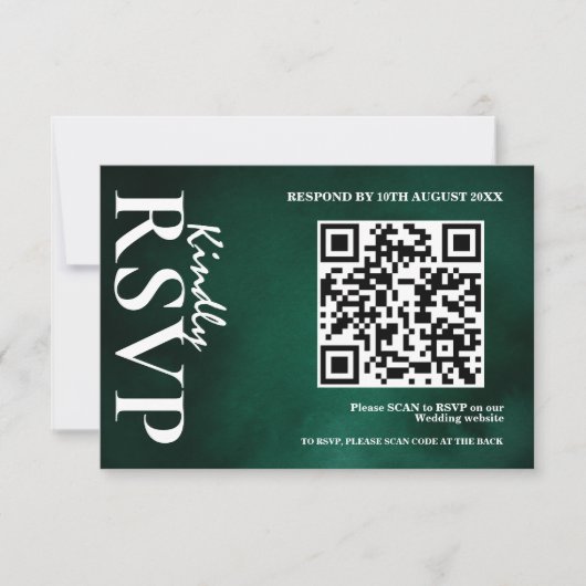 Emerald Green Wedding QR Code UAWG RSVP Karte (Vorderseite)