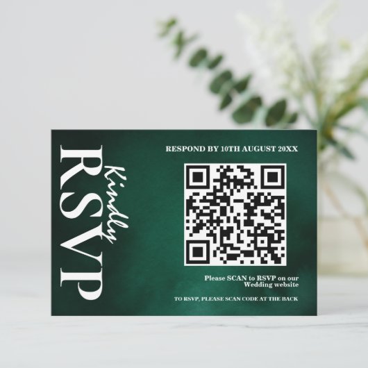 Emerald Green Wedding QR Code UAWG RSVP Karte (Stehend Vorderseite)