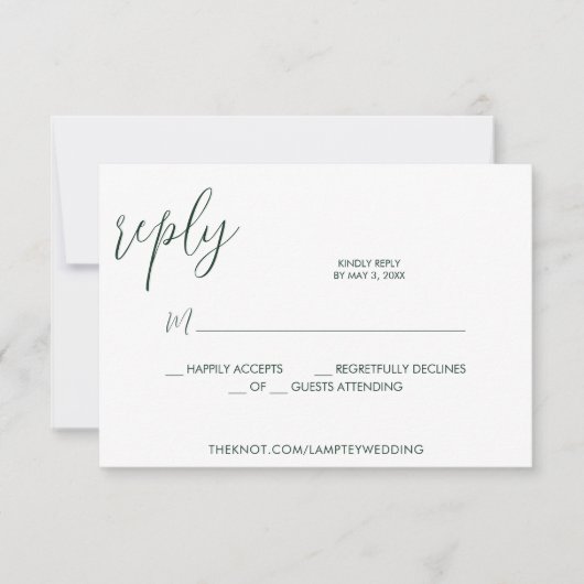 Emerald Green Wedding RSVP Calligraphy Simple (Vorderseite)