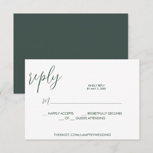 Emerald Green Wedding RSVP Calligraphy Simple (Vorne/Hinten)