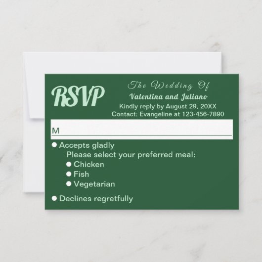 Emerald Green Wedding RSVP Card (Vorderseite)