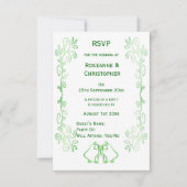 Emerald Green Wedding RSVP Card Bells Scrollwork (Vorderseite)