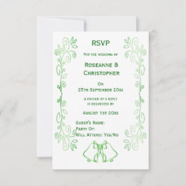 Emerald Green Wedding RSVP Card Bells Scrollwork