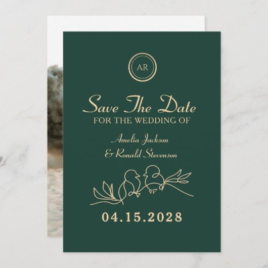 Emerald Green Wedding Save The Date (Vorne/Hinten)