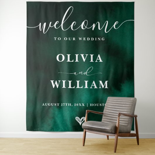 Emerald Green Wedding Welcome Sign Backdrop Wandteppich (Beispiel)
