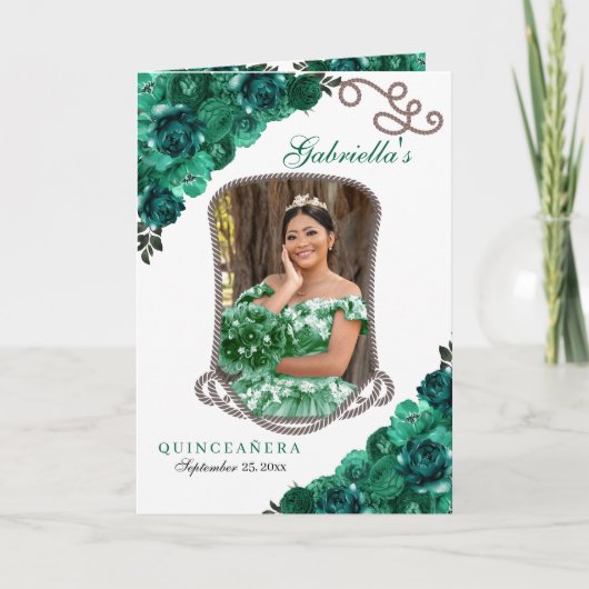 Emerald Green Western Charro Quinceañera Programm (Vorderseite)