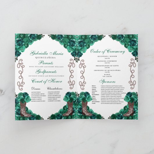 Emerald Green Western Charro Quinceañera Programm (Innenseite)