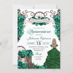 Emerald Green Western Ranchero Quinceanera Einladung