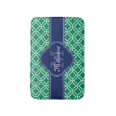 Emerald Green Whart marokkanisches Pattern Navy Mo Badematte (Vorderseite Vertikal)