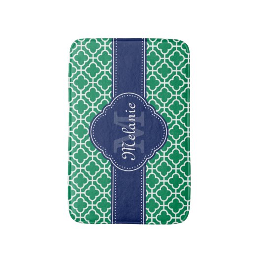 Emerald Green Whart marokkanisches Pattern Navy Mo Badematte (Vorderseite Vertikal)