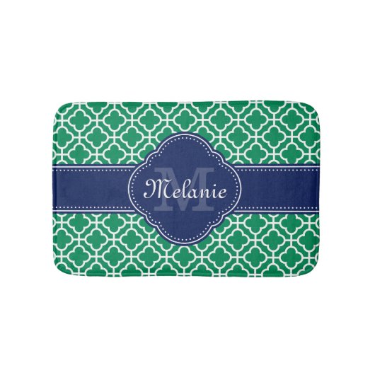 Emerald Green Whart marokkanisches Pattern Navy Mo Badematte (Vorderseite)