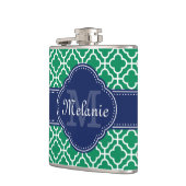 Emerald Green Whart marokkanisches Pattern Navy Mo Flachmann (Links)
