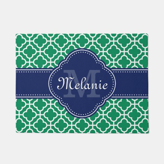 Emerald Green Whart marokkanisches Pattern Navy Mo Fußmatte (Vorderseite)