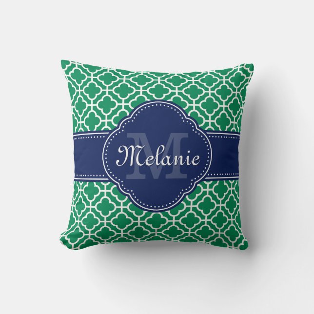 Emerald Green Whart marokkanisches Pattern Navy Mo Kissen (Vorderseite)