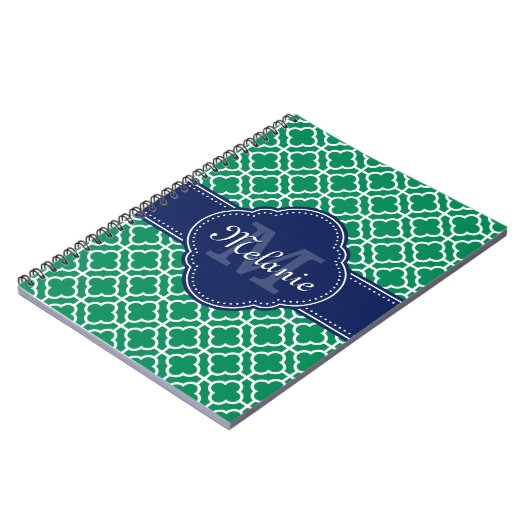 Emerald Green Whart marokkanisches Pattern Navy Mo Notizblock (Linke Seite)