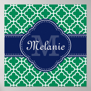 Emerald Green Whart marokkanisches Pattern Navy Mo Poster