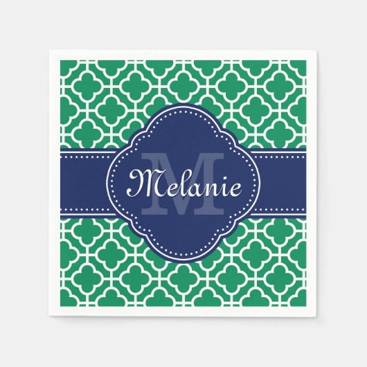 Emerald Green Whart marokkanisches Pattern Navy Mo Serviette (Vorderseite)
