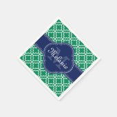 Emerald Green Whart marokkanisches Pattern Navy Mo Serviette (Ecke)