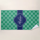 Emerald Green Whart marokkanisches Pattern Navy Mo Strandtuch (Vorderseite)