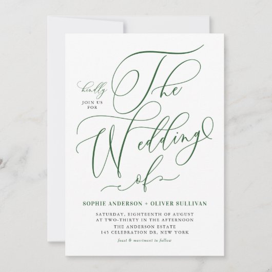 Emerald Green Whimsical Calligraphy Wedding Einladung (Vorderseite)