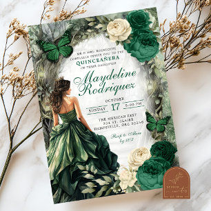 Emerald Green Whimsical Forest Quinceanera Einladung