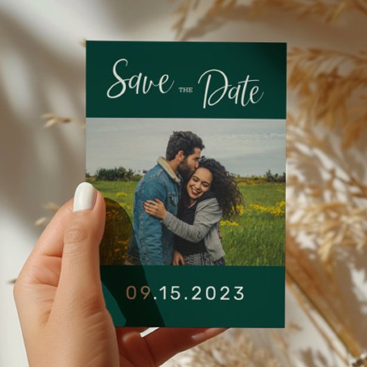 Emerald Green White Foto Wedding Save the Date Postkarte