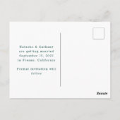 Emerald Green White Foto Wedding Save the Date Postkarte (Rückseite)