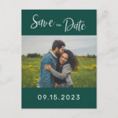 Emerald Green White Foto Wedding Save the Date Postkarte (Vorderseite)