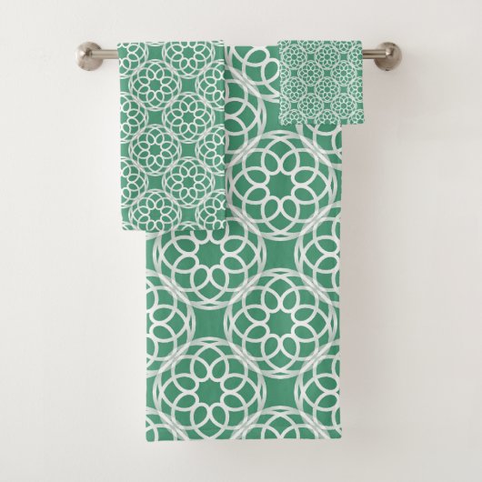 Emerald Green White Geometric Seamless Muster Badhandtuch Set (Insitu)