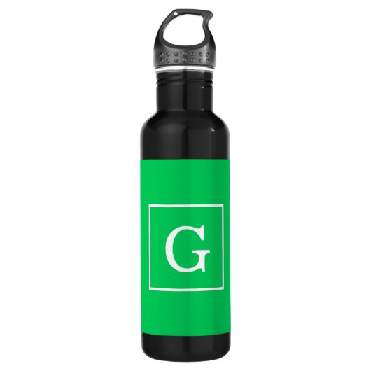 Emerald Green White Gerahmt Initial Monogram Edelstahlflasche (Vorderseite)
