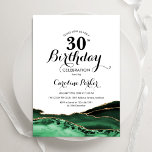 Emerald Green White Gold Agate 30. Geburtstag Einladung<br><div class="desc">Smaragdgrün weiß und goldgelb an 30. Geburtstag Party Einladung. Elegantes modernes Design mit Aquarellfarben-marmorgeode Hintergrund,  Imitats Glitzer Gold und Typografie Skript-Schriftart. Die trendige Einladungskarte eignet sich perfekt für eine stilvolle Damenfeier. Gedruckte Zazzle-Einladungen oder Sofortdownload digitaler Druckvorlage.</div>