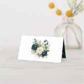 Emerald Green White Gold Peonies Wedding Table Platzkarte (Rückseite)