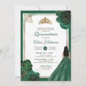 Emerald Green White Gold Rose Royal Quinceanera Einladung (Vorderseite)