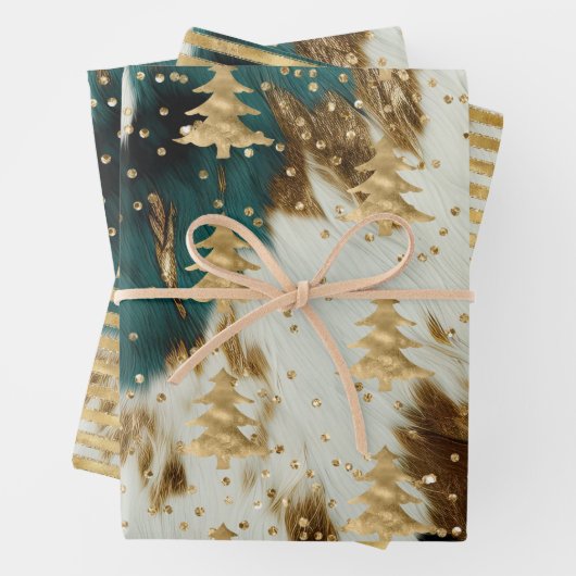 Emerald Green White Gold Weihnachtsbaum Geschenkpapier Set (Beispiel)