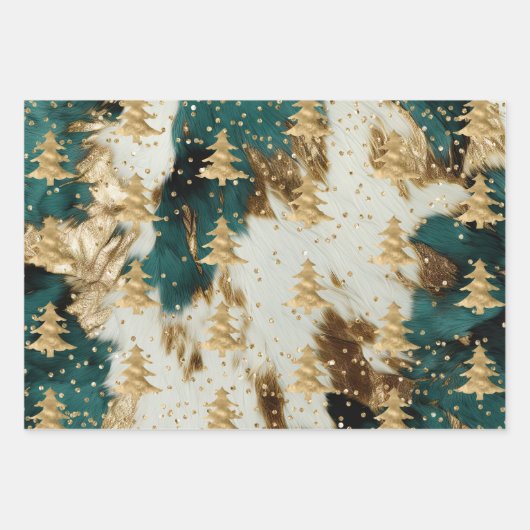 Emerald Green White Gold Weihnachtsbaum Geschenkpapier Set (Vorderseite)