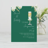 Emerald Green White Hydrangeas Brunch & Bubbly Einladung (Stehend Vorderseite)